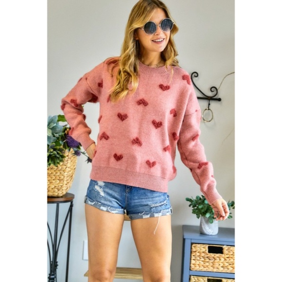SOLD OUT Red Heart Valentines Day Knit Long Sleeve Pullover Womens Sweater - Picture 4 of 10